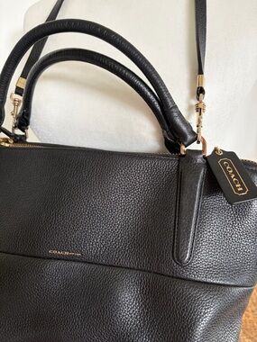 Coach Borough Black Pebbled Leather Satchel Handbag Shoulder